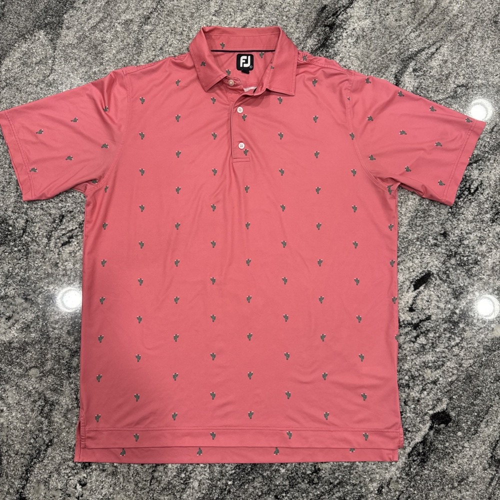 FootJoy Cactus Print‎ Lisle Self Collar Polo Mens XL Golf Shirt Watermelon #585
